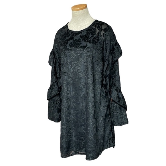 Love Rich Dress Womens Small S Black NWT Velvety & Blushing Ruffles Mini Floral - Picture 3 of 16